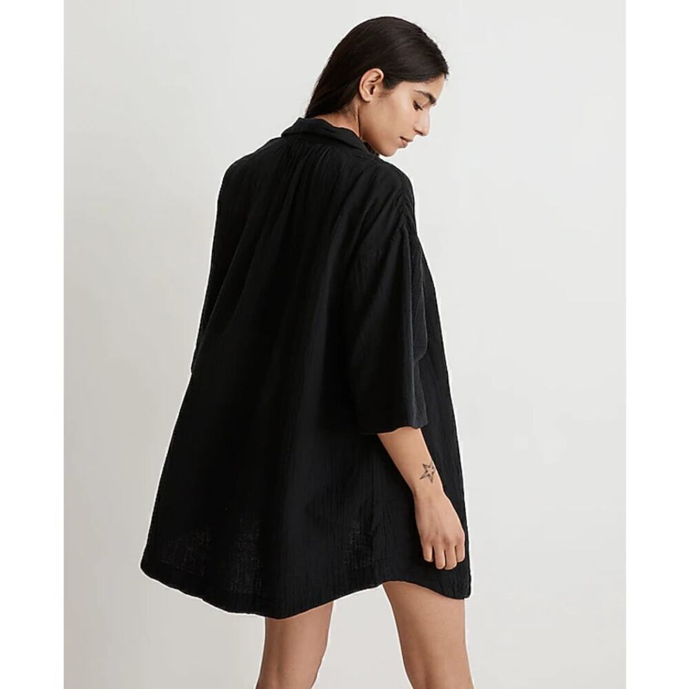 Madewell Crinkle Cotton Cover Up Mini Shirtdress Relaxed True Black NWT S - Picture 3 of 11